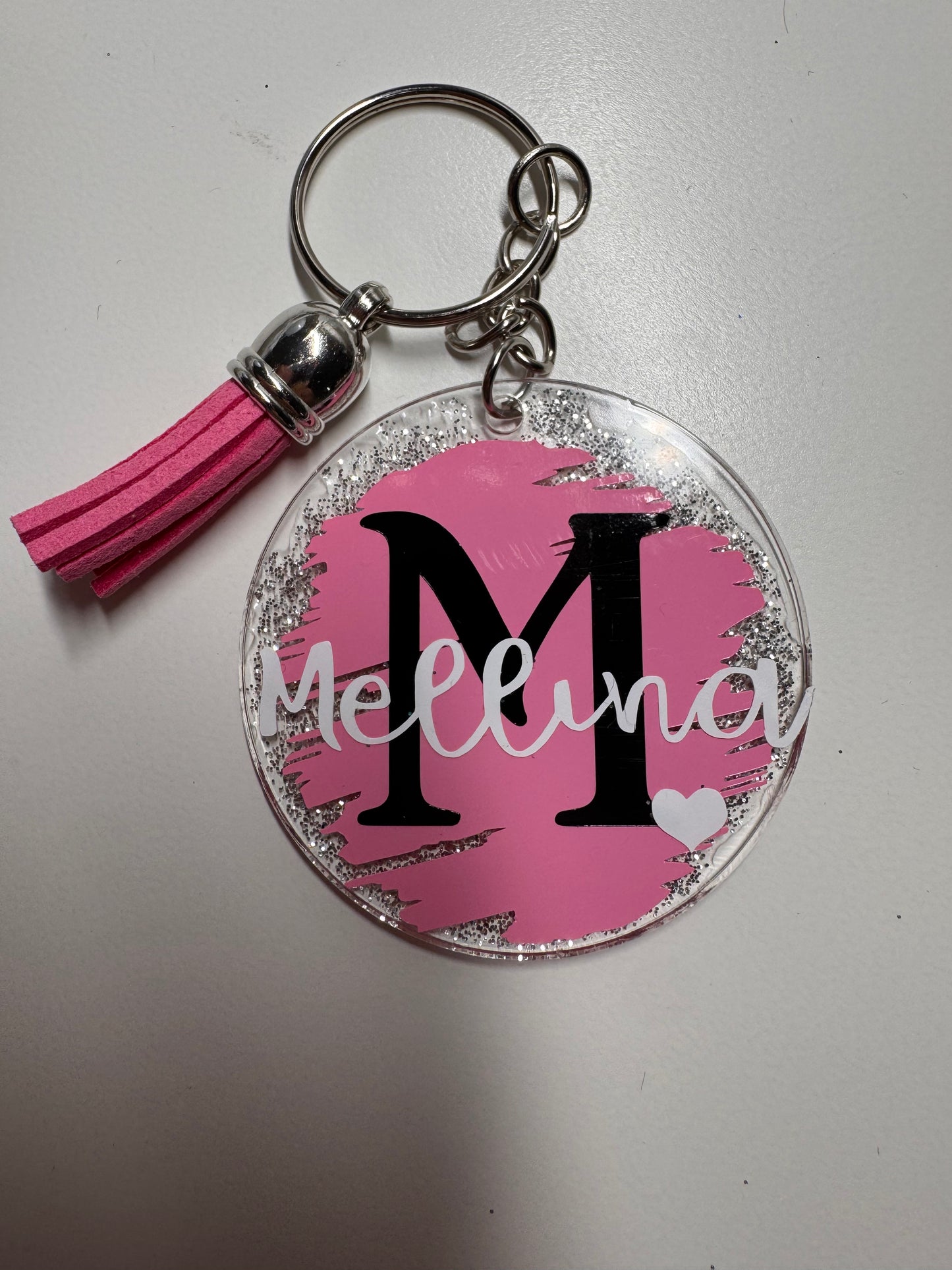 Porte clé Prénom Initiale Pailleté