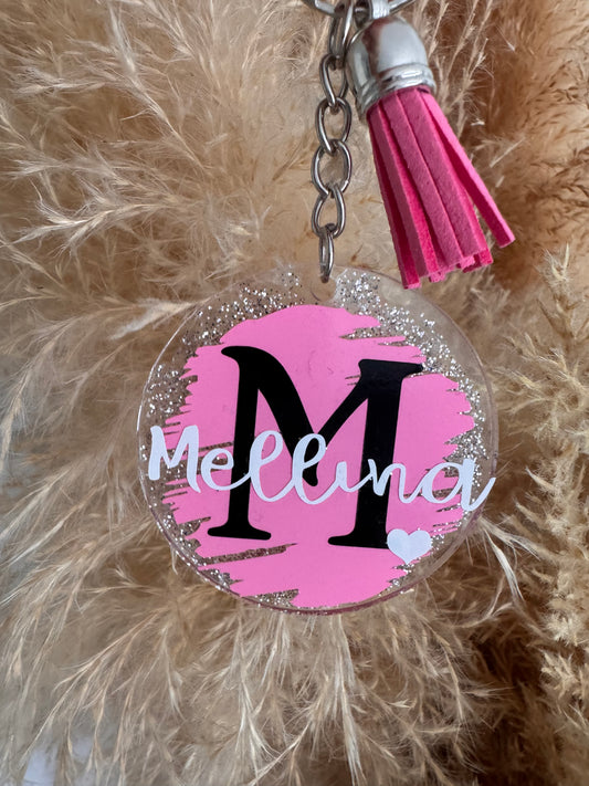 Porte clé Prénom Initiale Pailleté